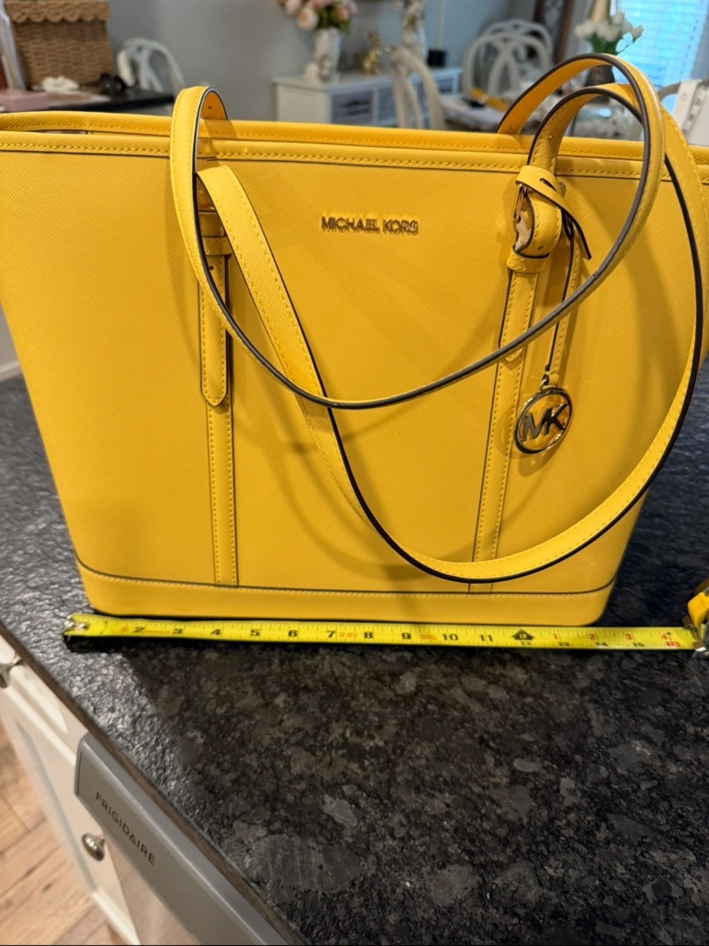 Michael Kors Bright Yellow Saffiano Tote with Gold MK Charm
